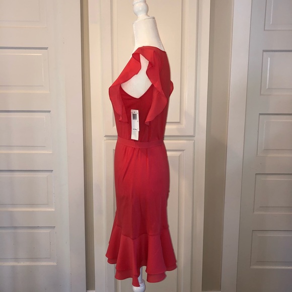 French Connection Coral Pink Flutter Hem dress - Picture 4 of 8